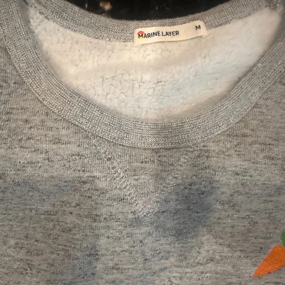 Marine Layer Gray Crewneck Sweatshirt Carrot Embroidery Size M - Picture 3 of 3